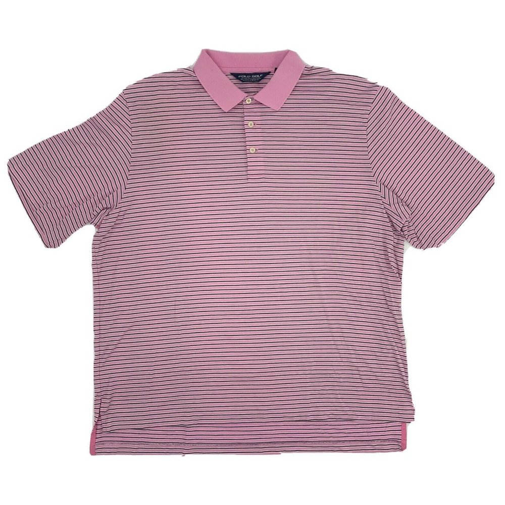 Men's Polo Golf Ralph Lauren SS Polo Shirt Pink Blue/White Stripes XL PimaCotton
